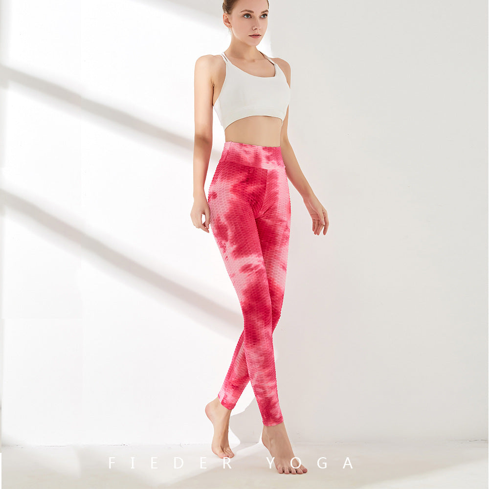 high waist hip-lifting tight-fitting sports fitness running tie-dye jacquard women yoga pants