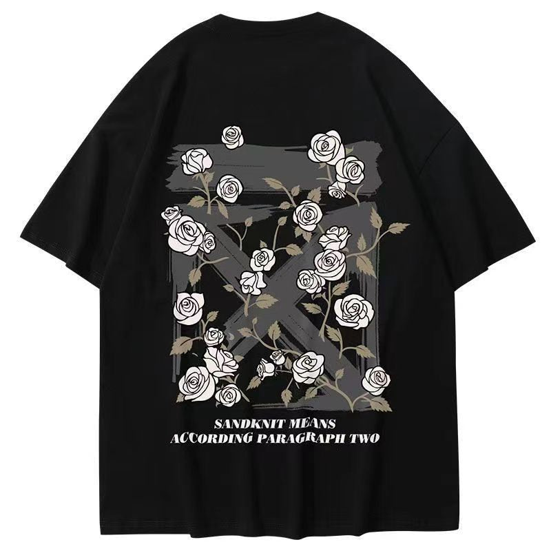 Men Women T Shirts Roses Print 100% Cotton Fashion Vintage Clothing